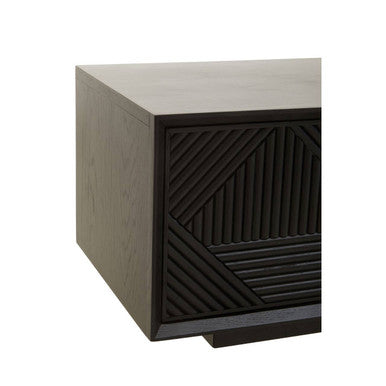 Orsina Jakara Black Media Unit – 200cm Carved Wood TV Stand Console