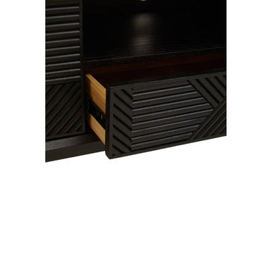 Orsina Jakara Black Media Unit – 200cm Carved Wood TV Stand Console