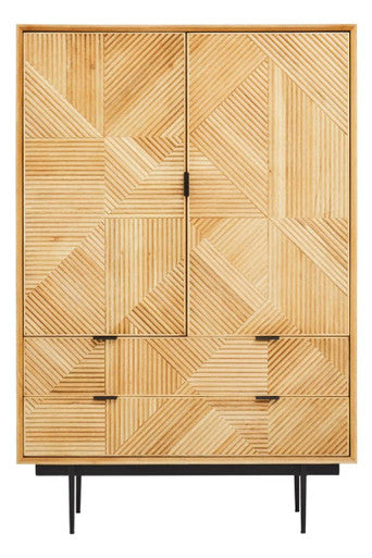 Orsina Jakara Natural Wood Cabinet – Carved Storage Sideboard