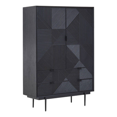 Orsina Jakara Black Wood Cabinet – Carved Geometric Storage