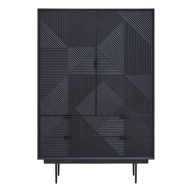 Orsina Jakara Black Wood Cabinet – Carved Geometric Storage