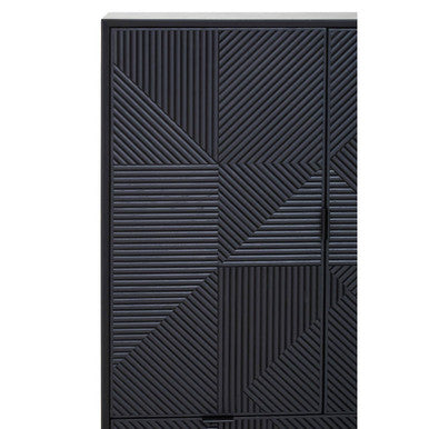Orsina Jakara Black Wood Cabinet – Carved Geometric Storage