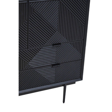 Orsina Jakara Black Wood Cabinet – Carved Geometric Storage