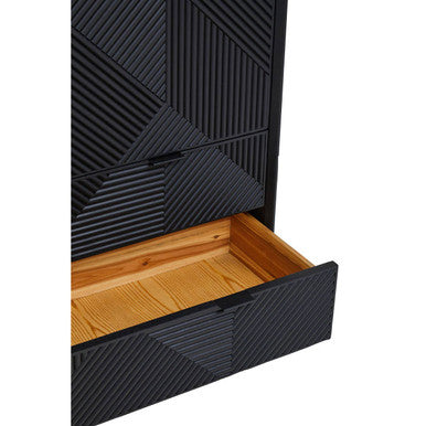 Orsina Jakara Black Wood Cabinet – Carved Geometric Storage