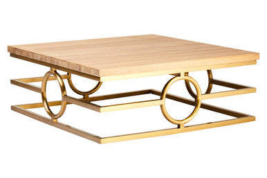 Orsina Jarloi Round Coffee Table – Natural Oak & Gold Stainless Steel