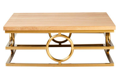 Orsina Jarloi Round Coffee Table – Natural Oak & Gold Stainless Steel