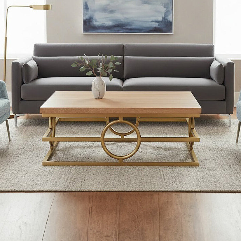 Orsina Jarloi Round Coffee Table – Natural Oak & Gold Stainless Steel