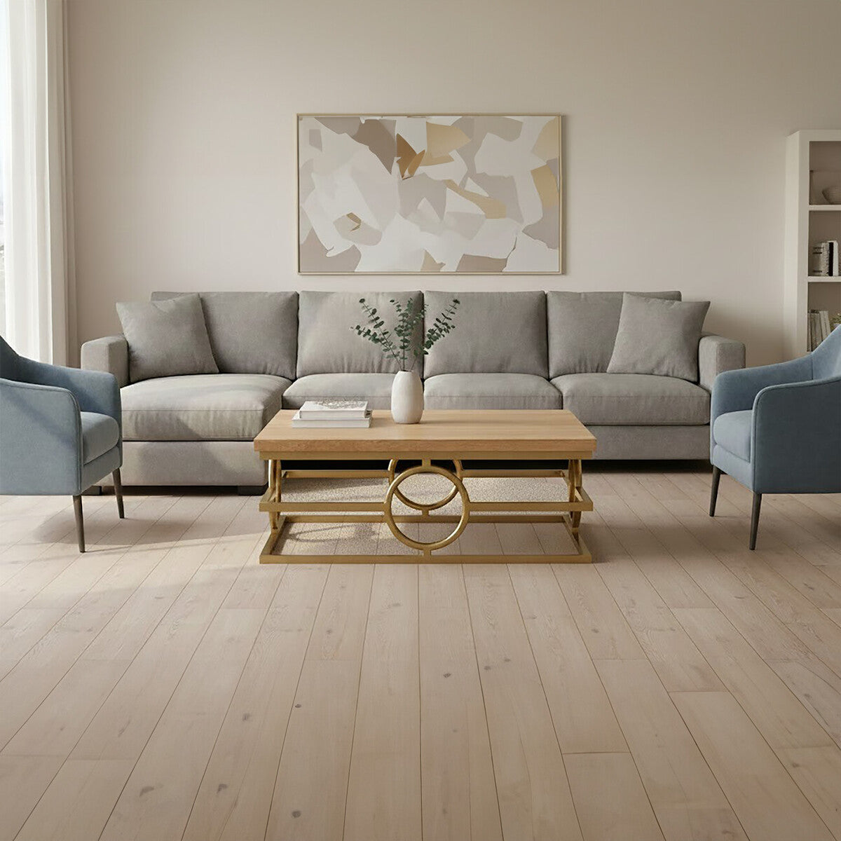 Orsina Jarloi Round Coffee Table – Natural Oak & Gold Stainless Steel