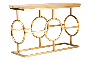 Orsina Jarloi Console Table – Natural Oak Top with Gold Stainless Steel