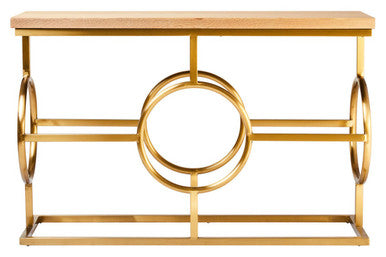 Orsina Jarloi Console Table – Natural Oak Top with Gold Stainless Steel