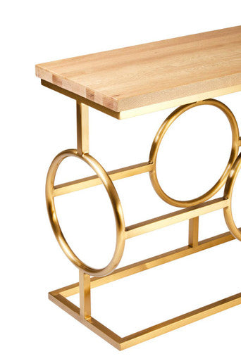 Orsina Jarloi Console Table – Natural Oak Top with Gold Stainless Steel