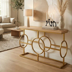 Orsina Jarloi Console Table – Natural Oak Top with Gold Stainless Steel