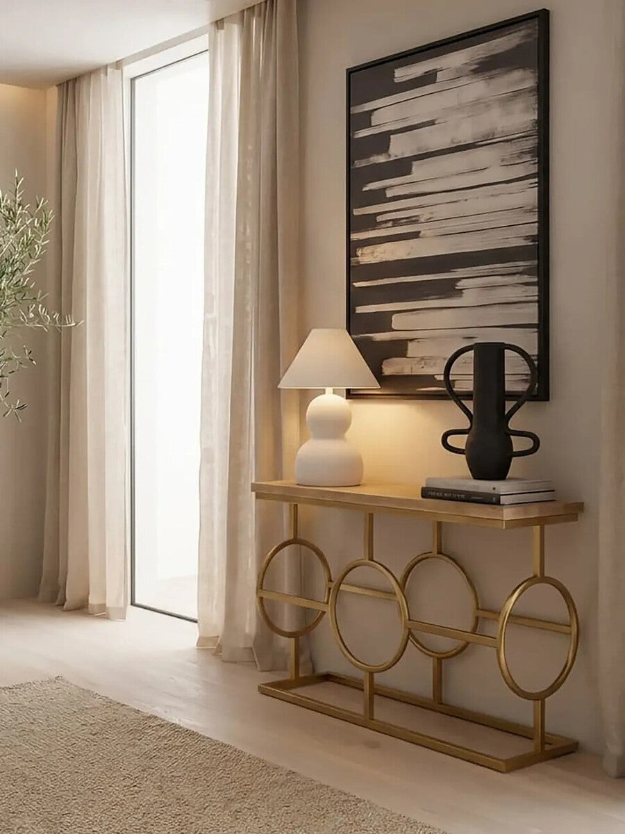Orsina Jarloi Console Table – Natural Oak Top with Gold Stainless Steel