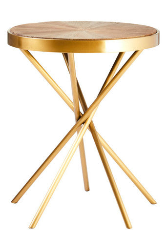 Orsina Jana Round Side Table – Gold Stainless Steel & Fir Wood