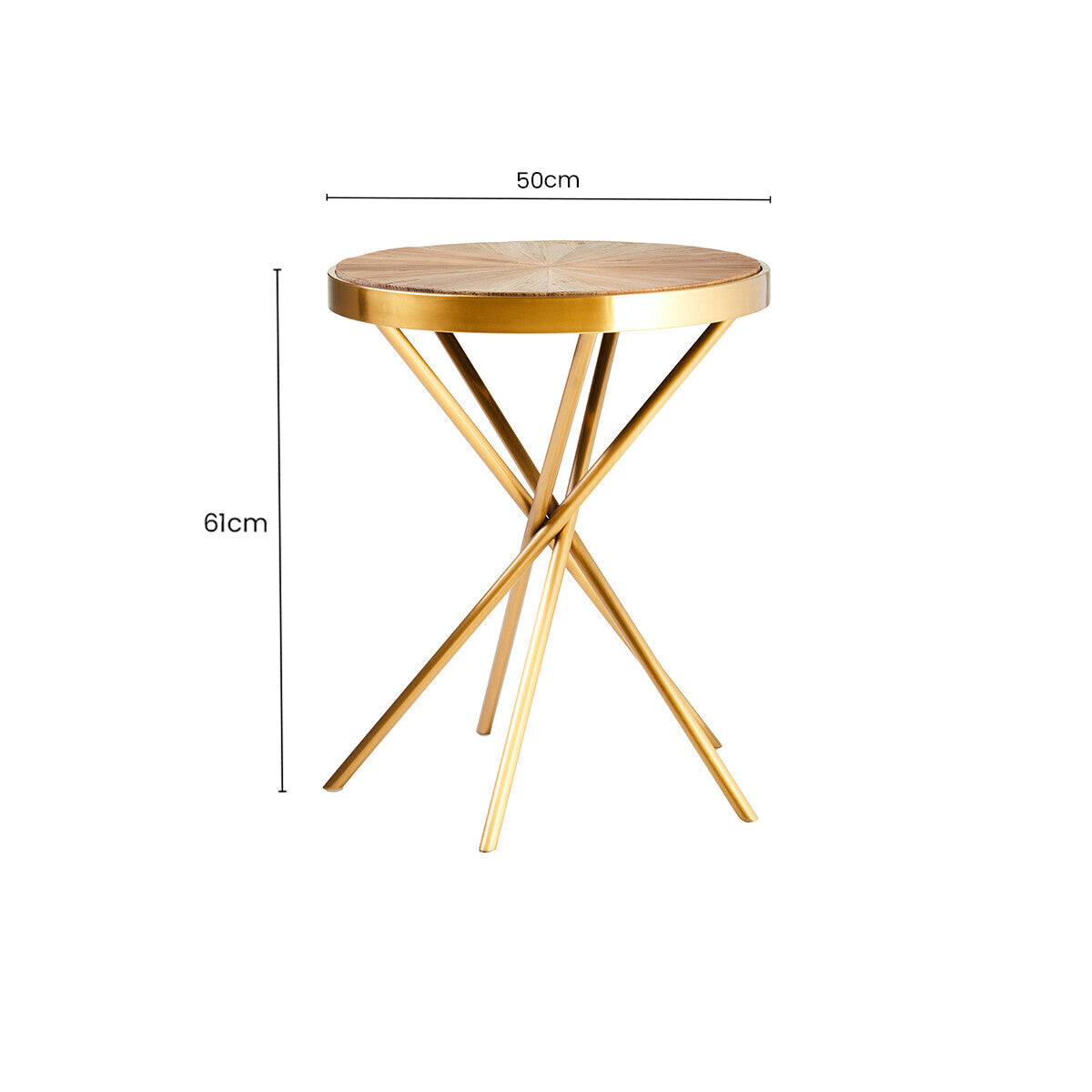 Orsina Jana Round Side Table – Gold Stainless Steel & Fir Wood