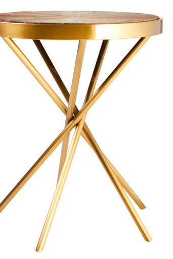 Orsina Jana Round Side Table – Gold Stainless Steel & Fir Wood