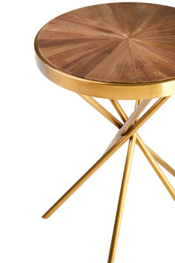 Orsina Jana Round Side Table – Gold Stainless Steel & Fir Wood