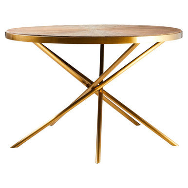 Orsina Jana Round Fir Wood Dining Table with Gold Stainless Steel Base