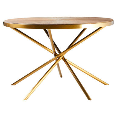 Orsina Jana Round Fir Wood Dining Table with Gold Stainless Steel Base