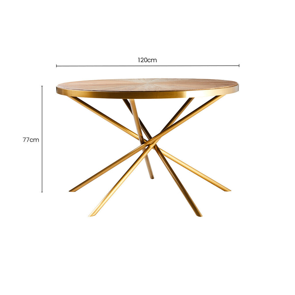 Orsina Jana Round Fir Wood Dining Table with Gold Stainless Steel Base