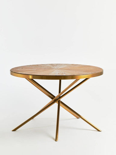 Orsina Jana Round Fir Wood Dining Table with Gold Stainless Steel Base