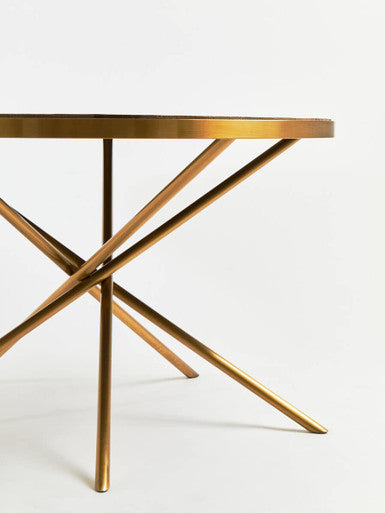Orsina Jana Round Fir Wood Dining Table with Gold Stainless Steel Base