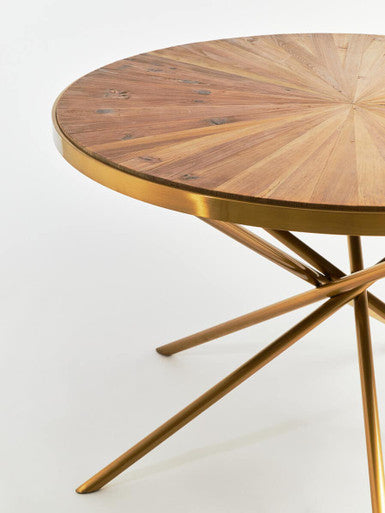 Orsina Jana Round Fir Wood Dining Table with Gold Stainless Steel Base