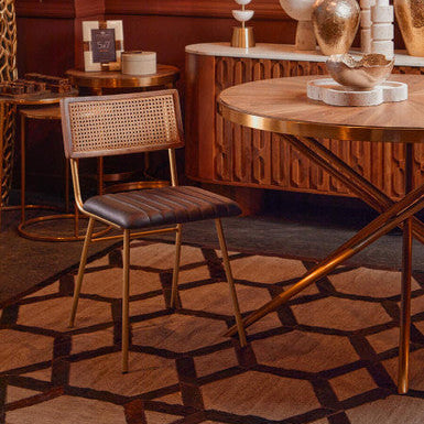 Orsina Jana Round Fir Wood Dining Table with Gold Stainless Steel Base