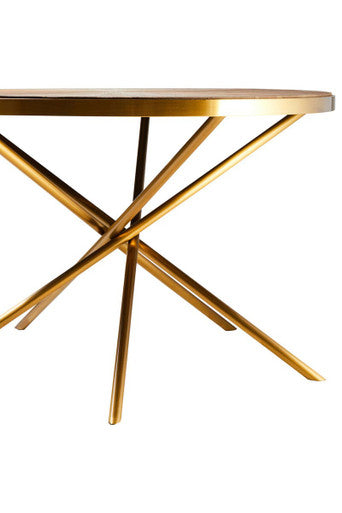 Orsina Jana Round Fir Wood Dining Table with Gold Stainless Steel Base