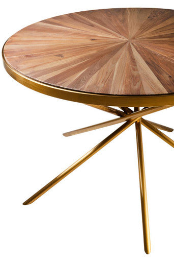 Orsina Jana Round Fir Wood Dining Table with Gold Stainless Steel Base