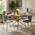 Orsina Jana Round Fir Wood Dining Table with Gold Stainless Steel Base