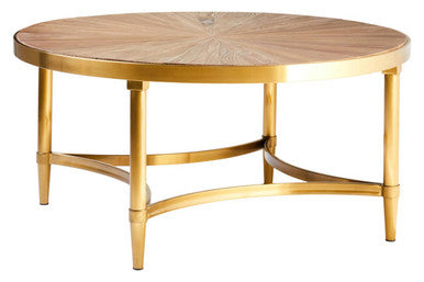 Orsina Jana Round Coffee Table – Aged Fir Wood and Gold Stainless Steel