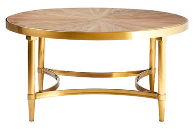 Orsina Jana Round Coffee Table – Aged Fir Wood and Gold Stainless Steel