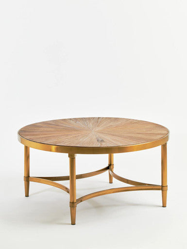 Orsina Jana Round Coffee Table – Aged Fir Wood and Gold Stainless Steel