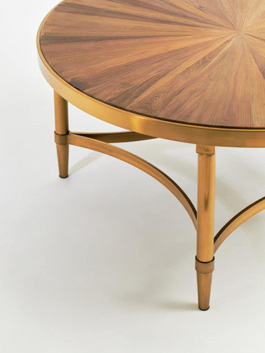 Orsina Jana Round Coffee Table – Aged Fir Wood and Gold Stainless Steel