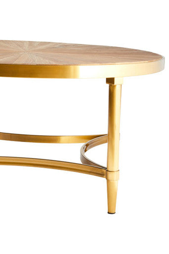 Orsina Jana Round Coffee Table – Aged Fir Wood and Gold Stainless Steel
