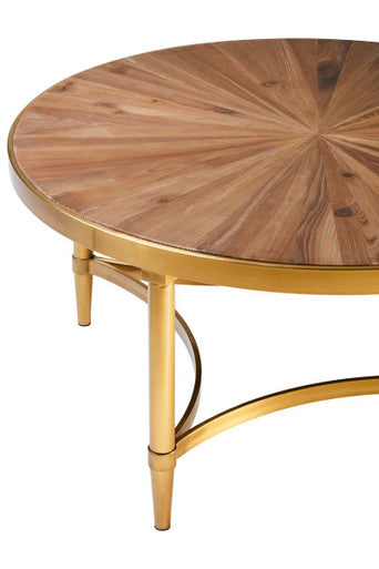 Orsina Jana Round Coffee Table – Aged Fir Wood and Gold Stainless Steel