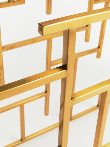 Orsina Jana Gold Console Table – Aged Fir Wood & Geometric Steel