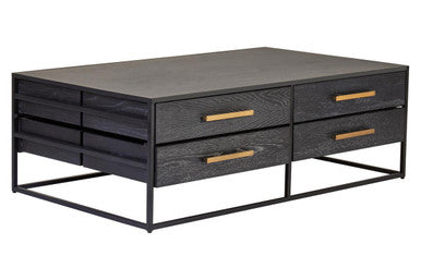 Orsina Judd Black 4-Drawer Coffee Table | Oak Veneer & Iron Frame