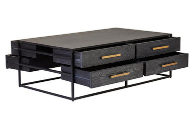 Orsina Judd Black 4-Drawer Coffee Table | Oak Veneer & Iron Frame