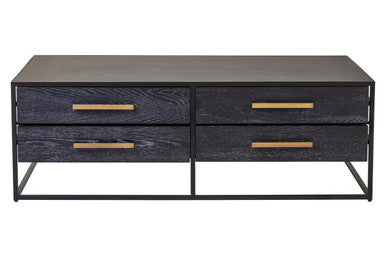 Orsina Judd Black 4-Drawer Coffee Table | Oak Veneer & Iron Frame
