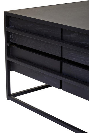 Orsina Judd Black 4-Drawer Coffee Table | Oak Veneer & Iron Frame