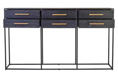 Orsina Judd Black 6-Drawer Console Table with Gold Handles | 160cm