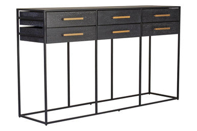 Orsina Judd Black 6-Drawer Console Table with Gold Handles | 160cm