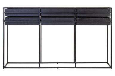 Orsina Judd Black 6-Drawer Console Table with Gold Handles | 160cm