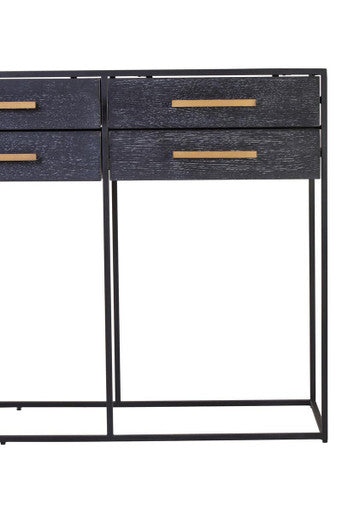 Orsina Judd Black 6-Drawer Console Table with Gold Handles | 160cm