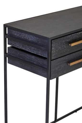 Orsina Judd Black 6-Drawer Console Table with Gold Handles | 160cm