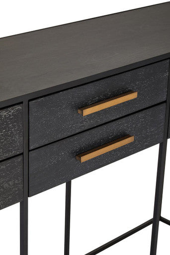 Orsina Judd Black 6-Drawer Console Table with Gold Handles | 160cm
