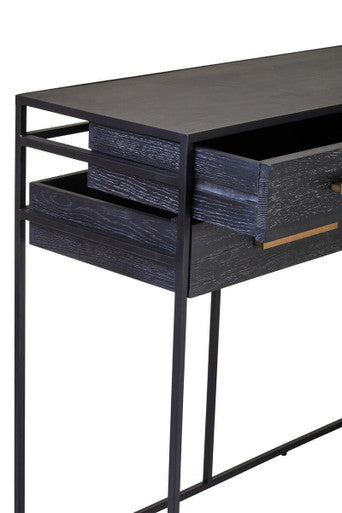 Orsina Judd Black 6-Drawer Console Table with Gold Handles | 160cm