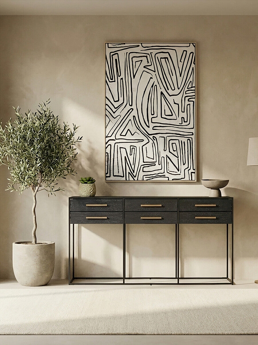Orsina Judd Black 6-Drawer Console Table with Gold Handles | 160cm